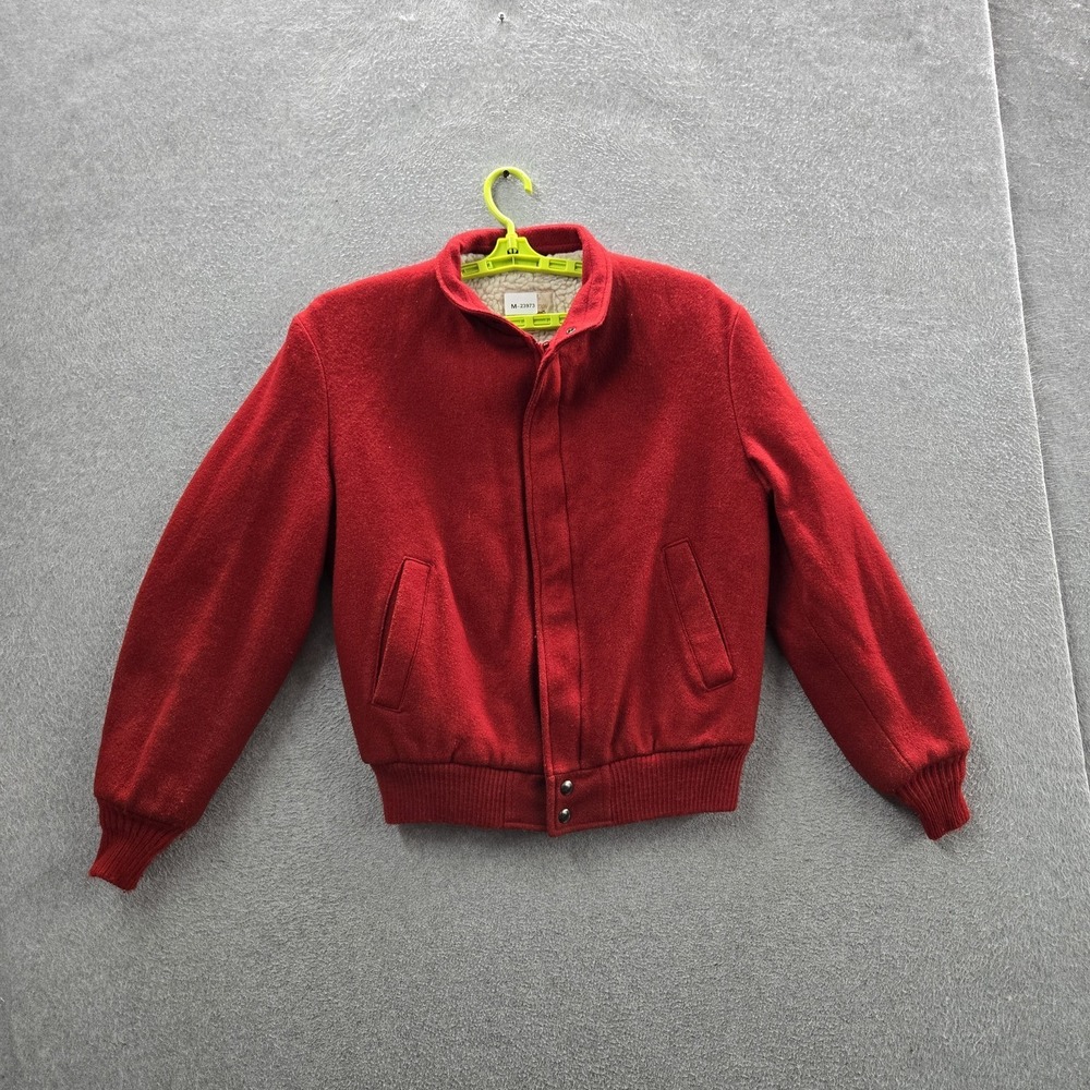 VINTAGE The Fox Collection Men Jacket S Red Wool Sherpa Lined Bomber 80s USA